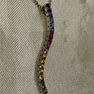 Vibrant Rainbow Sapphire 14kt white gold Gemstone Necklace, earrings & ring set